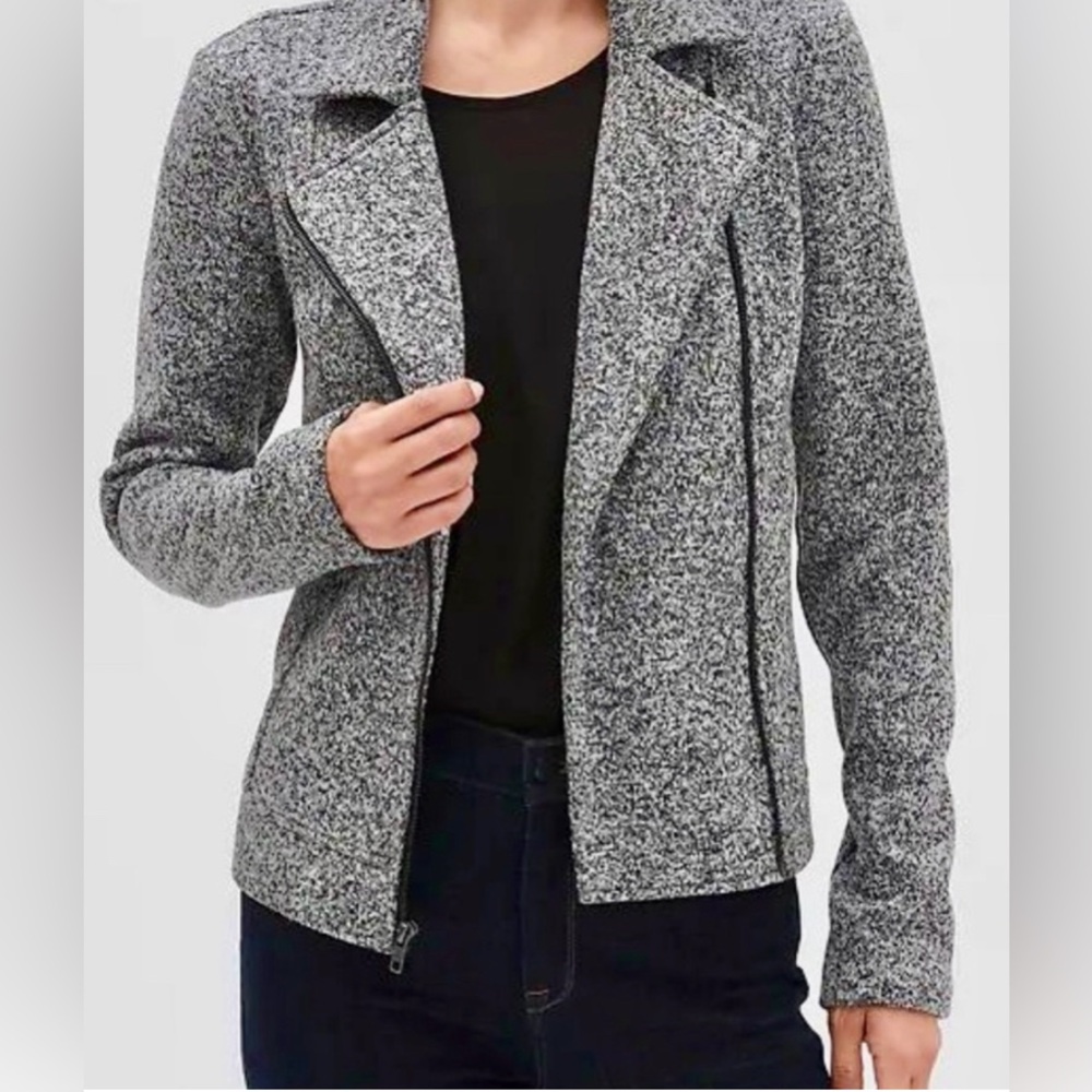 Like New Banana Republic Grey Knit Moto Jacket Fleece Lined Asymmetrical